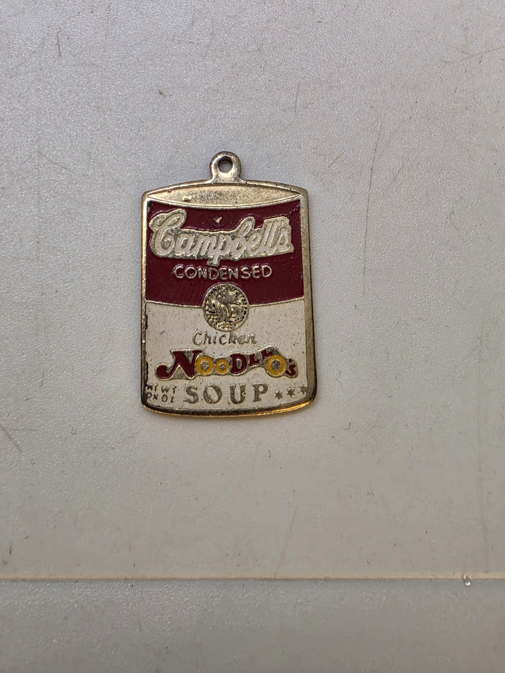 Vintage Enamel Campbell's Soup Can NoodleO's Gold Tone Charm Dainty Pendant